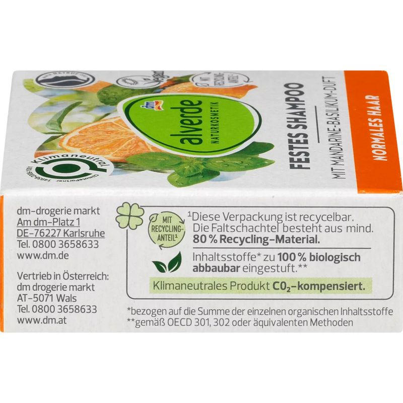 alverde NATURKOSMETIK Vaste shampoo met mandarijn-basilicumgeur, 60 g