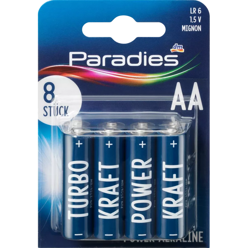Paradies Batterijen Power Alkaline Mignon AA, 8 stuks.