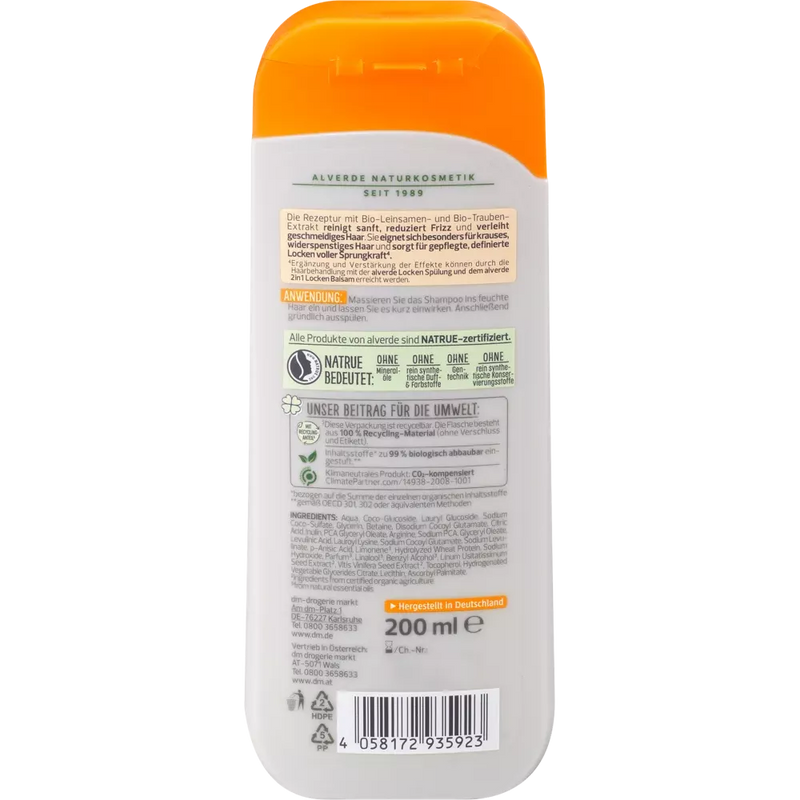 alverde NATURKOSMETIK Shampoo Krullen Biologische Lijnzaad, Biologische Druif, 200 ml