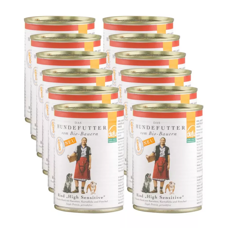 Defu Honden Natvoer, biologisch rundvlees, high sensitive, graanvrij, multipack (12 x 410g), 4,92 kg