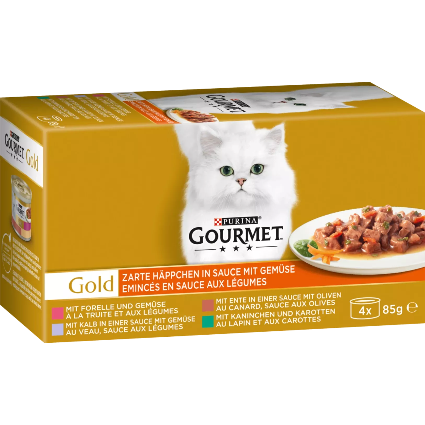 Gourmet Gold Kattenvoer Nat Mousse Rund - Konijn - Kalfsvlees - Lam 24 x 85 gr Gourmet Gold Kattenvoer Nat Mousse Rund - Konijn - Kalfsvlees - Lam 24 x 85 gr