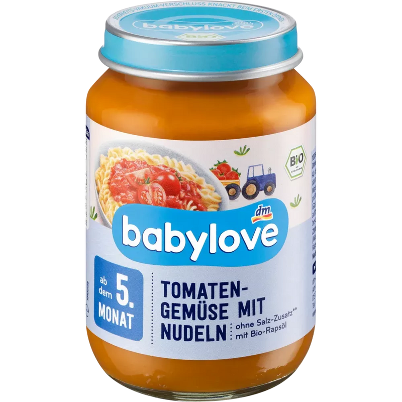 babylove Babymaaltijd Tomaatgroenten met Noedels 5+ Maanden 100% biologische kwaliteit 190g