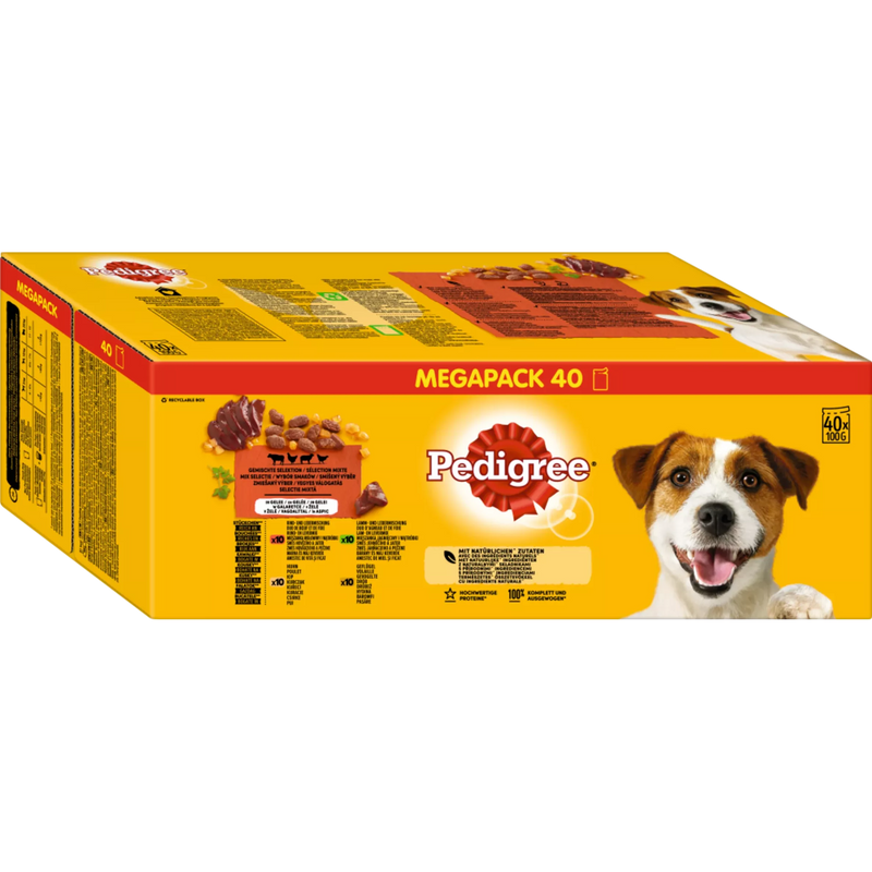 Pedigree Natvoer voor honden, Adult selectie in gelei, Multipack, (40 x 100g), 4 kg