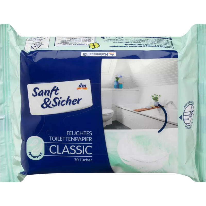 Sanft&Sicher Vochtig toiletpapier Classic Sensitive, 70 stuks.