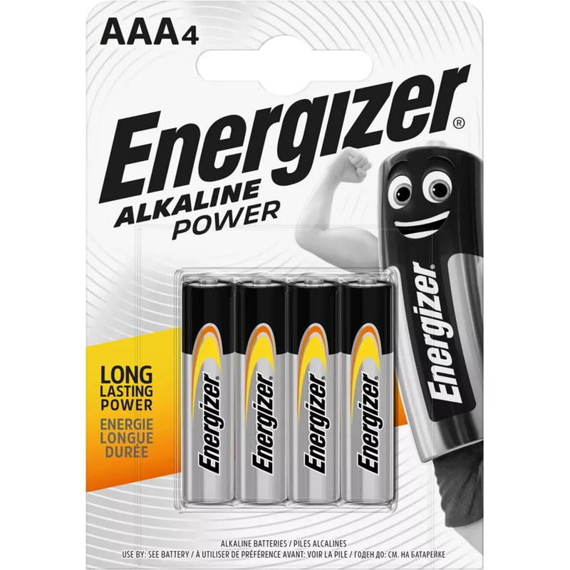 Energizer Batterijen Power Micro AAA Alkali-Mangaan, 4 stuks.