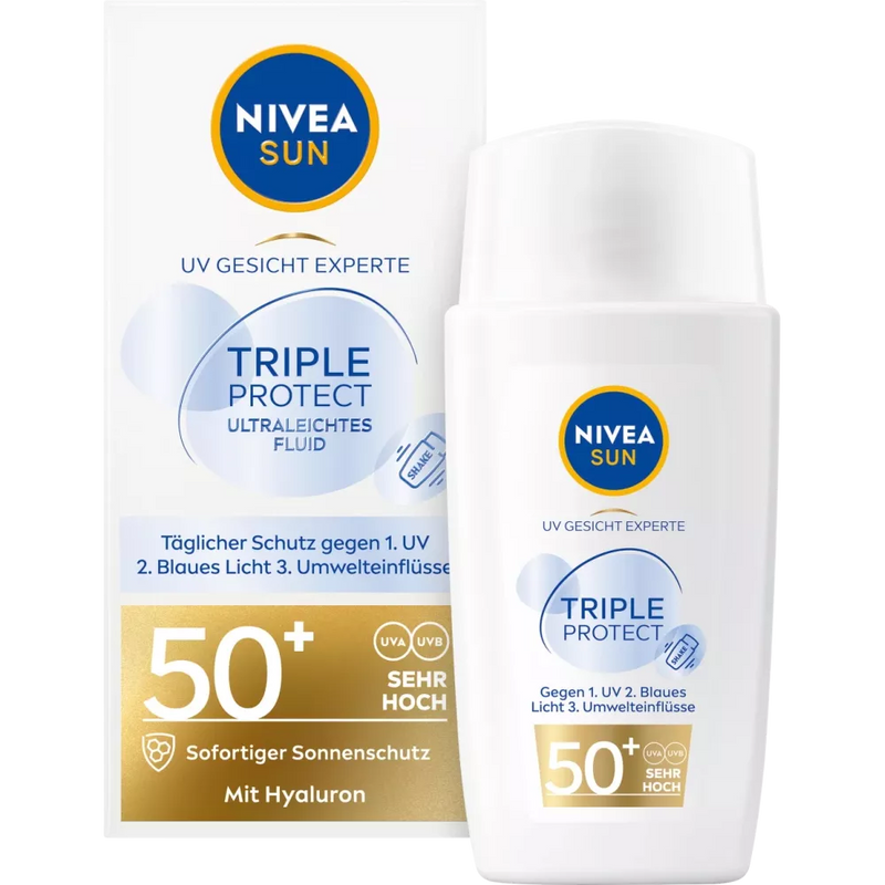 NIVEA SUN Zonnebrandcrème voor gezicht, drievoudige bescherming, SPF 50+, 40 ml