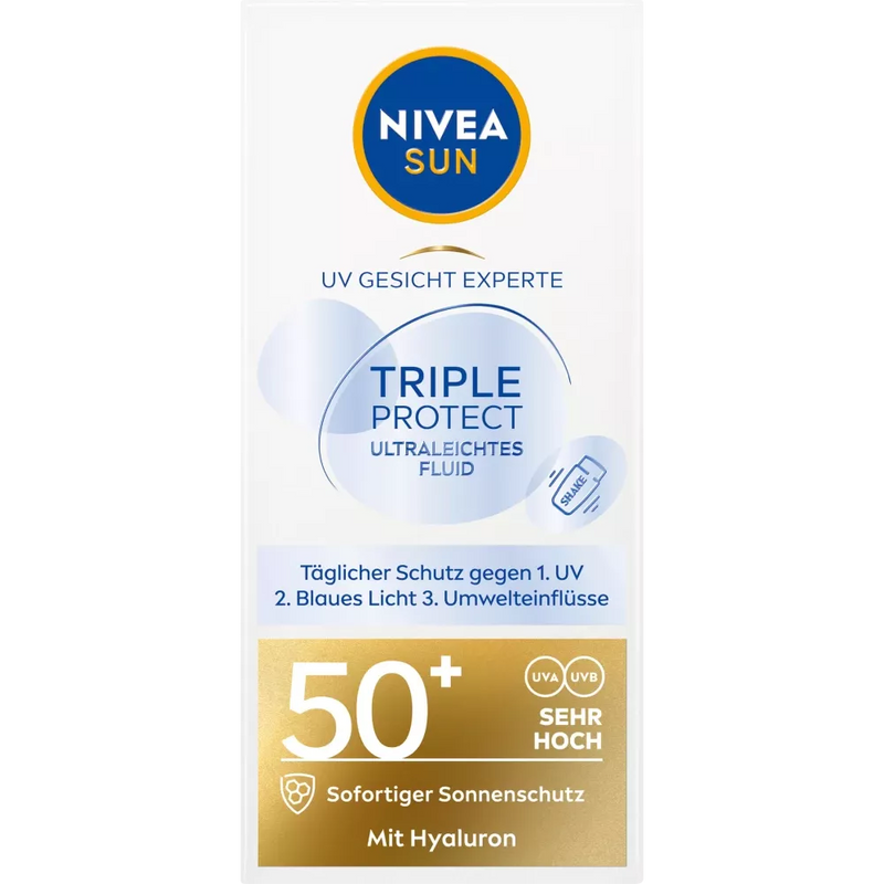 NIVEA SUN Zonnebrandcrème voor gezicht, drievoudige bescherming, SPF 50+, 40 ml