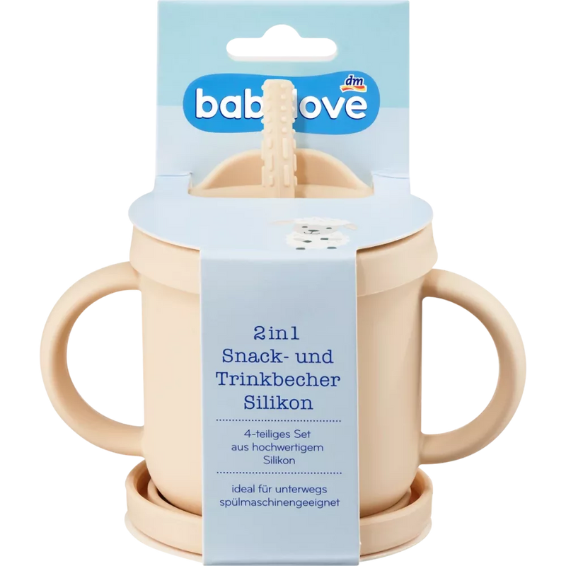 babylove 2in1 siliconen snack- en drinkbeker, beige, 1 st