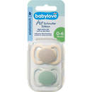 Sucette en silicone babylove Air, anatomique, marron/vert, taille 1, 0-6 mois, 2 pièces.