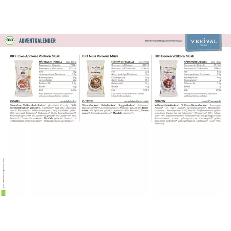Verival Adventskalender 2024 met 24 minimuesli's & miniporbet, 1 stuk