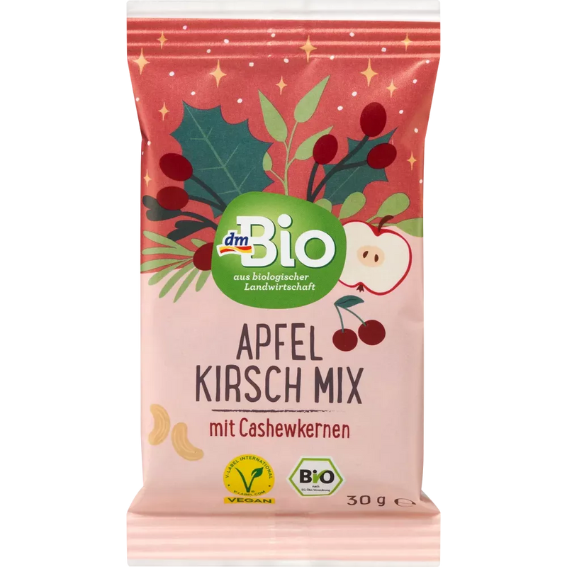 dmBio Noten & gedroogd fruit mix appel kersen mix met cashewnoten, adventskalender voor zelfontwerpen 2024, 30 g