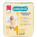 Couches babylove Premium taille 1 Nouveau-né (2-5 kg), 28 pièces.