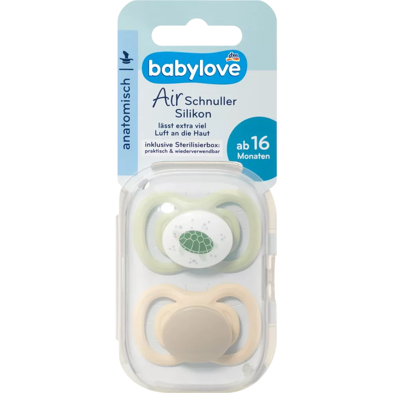 babylove Fopspeen Air silicone anatomisch, bruin/groen, maat 3, vanaf 16 maanden, 2 st.