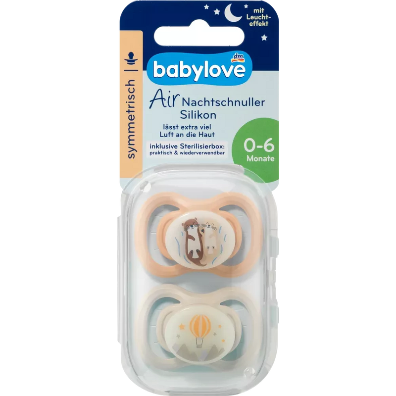 babylove Fopspeen Air night silicone symmetrisch, bruin/grijs, maat 1, 0-6 maanden, 2 st.