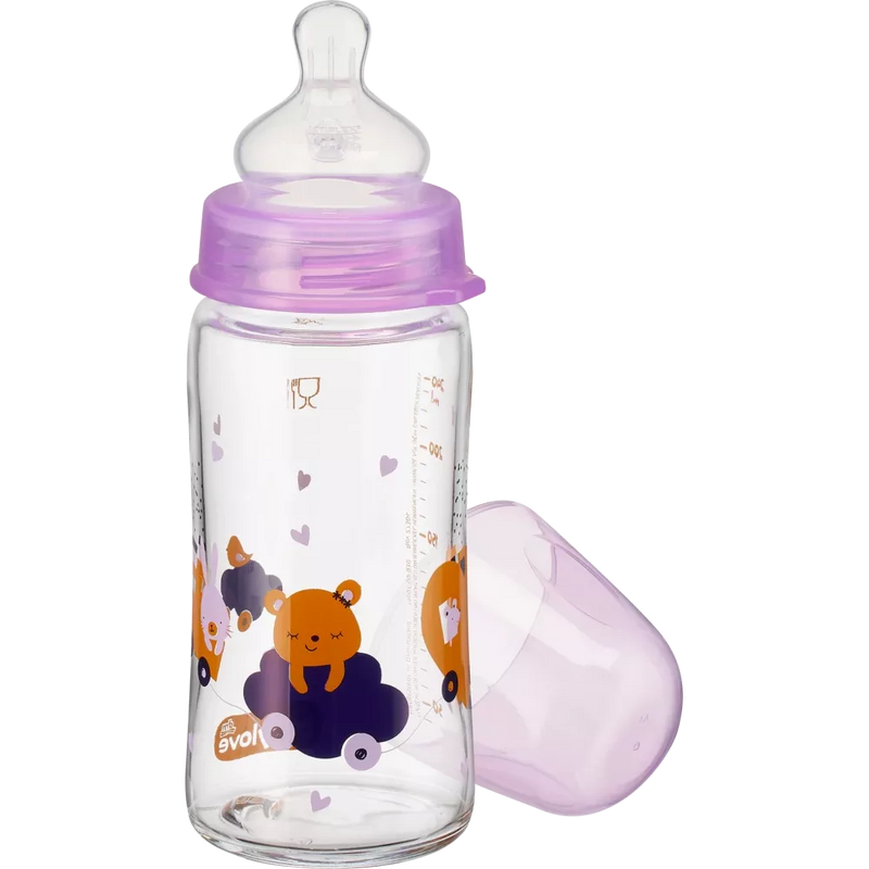 babylove Babyfles brede hals van glas, paars, vanaf de geboorte, 240 ml, 1 st