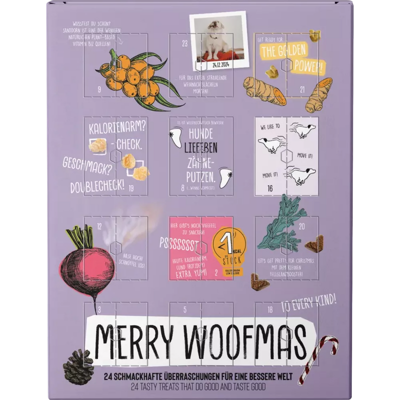 VEGDOG Adventskalender 2024 "merry woofmas" veganistisch hondenvoer, 1 stuk