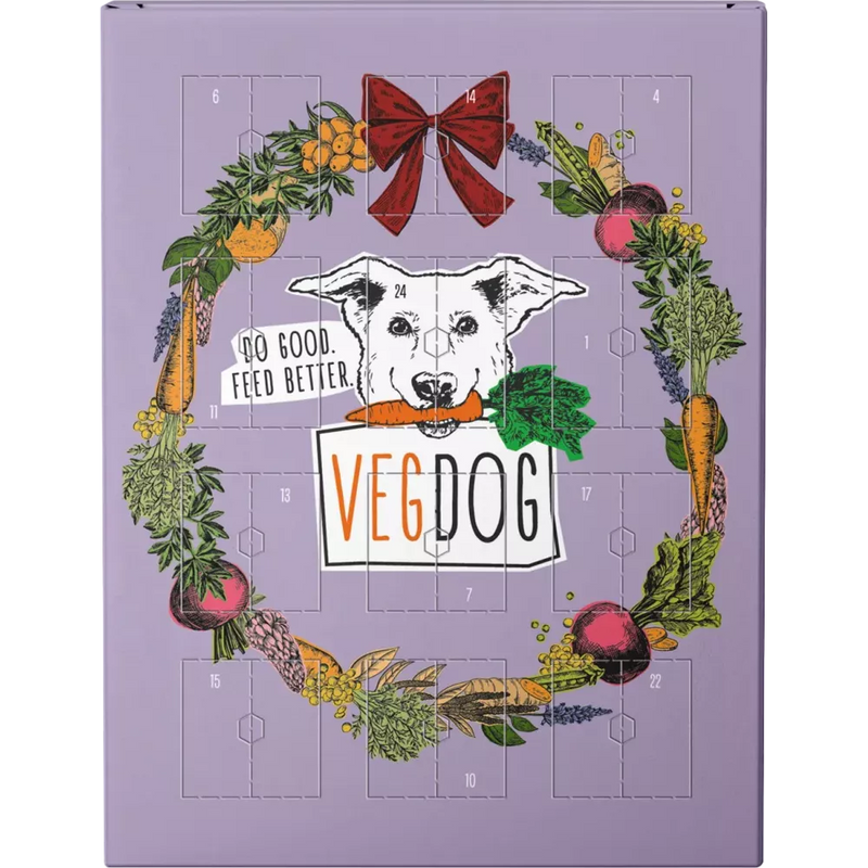 VEGDOG Adventskalender 2024 "merry woofmas" veganistisch hondenvoer, 1 stuk