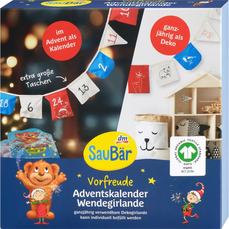 SauBär Omkeerbare adventskalender slinger om zelf te vullen, 1 stuk