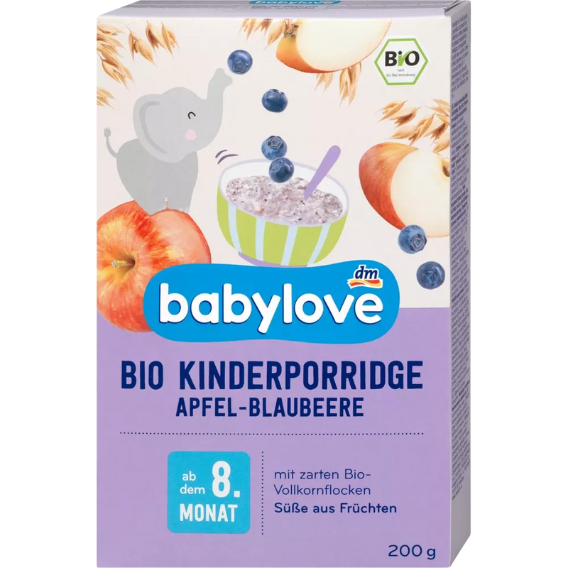 babylove Kinderpap biologisch appel-blauwbes, vanaf 8 maanden, 200 g