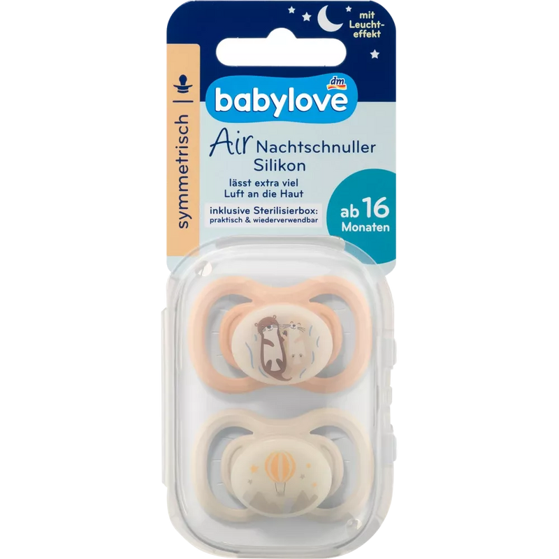 babylove Fopspeen Air night silicone symmetrisch, bruin/grijs, maat 3, vanaf 16 maanden, 2 st.