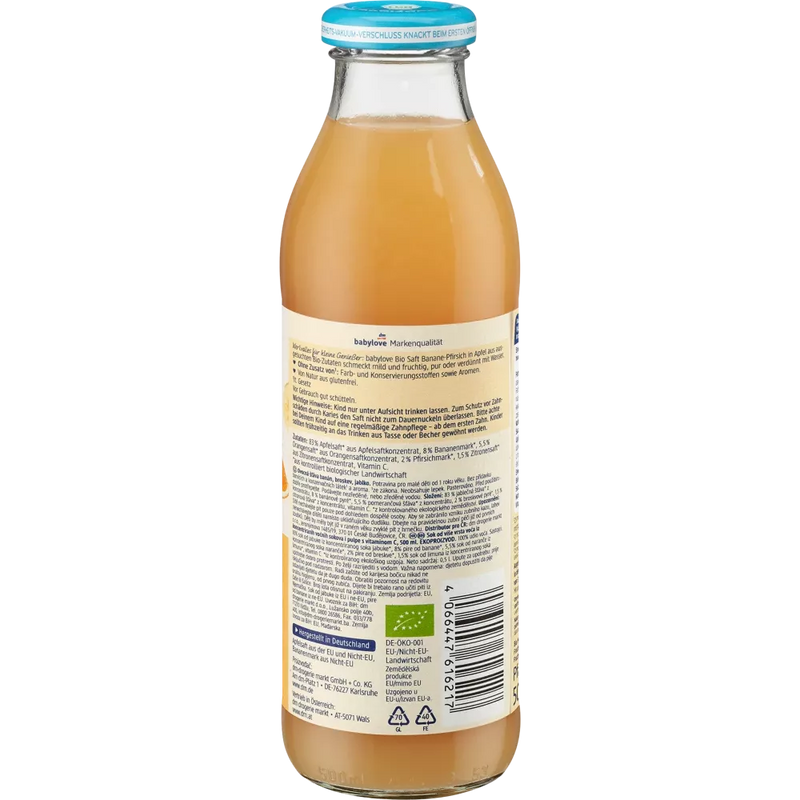 babylove Biologisch bananen-perzik sap in appel, vanaf 1 jaar, 500 ml