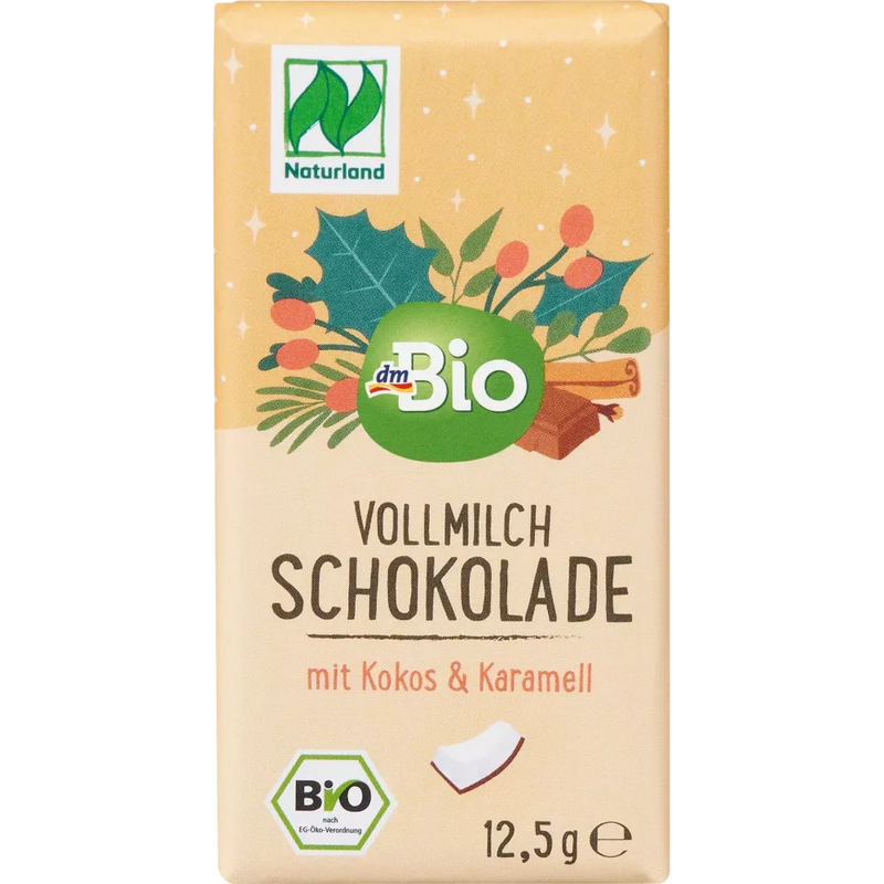 dmBio Chocolade, volle melk met kokos & karamel, adventskalender om zelf te ontwerpen 2024, 12,5 g