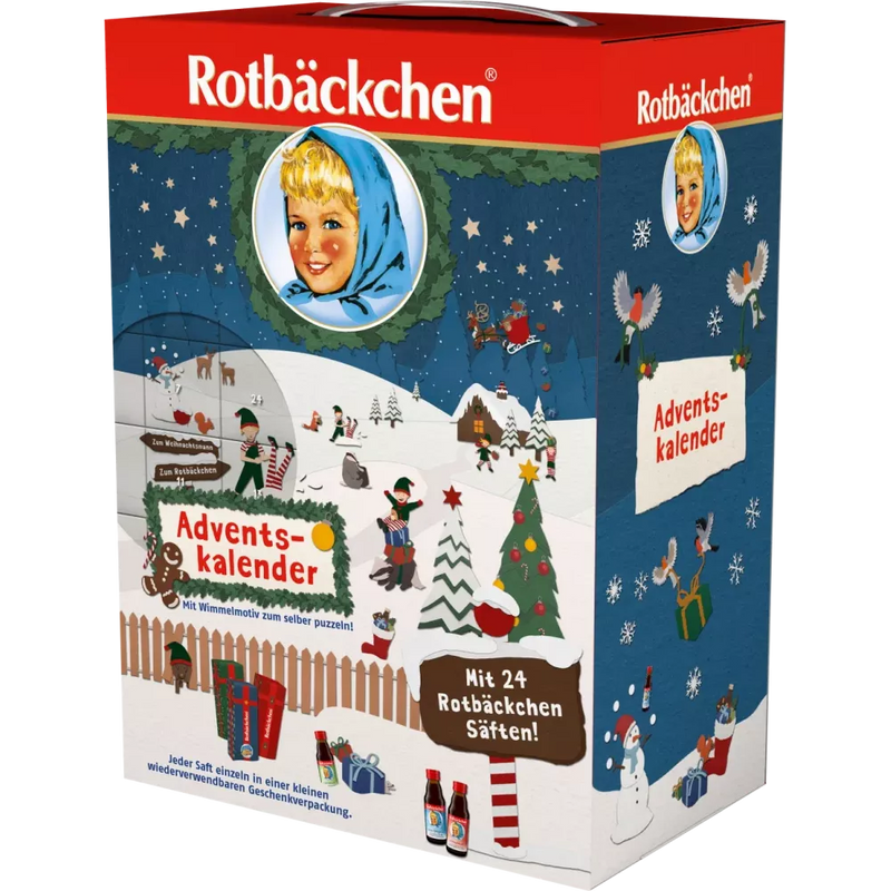 Rabenhorst Adventskalender 2024 met 24 Rotbäckchen mini-sapjes, 1 stuk