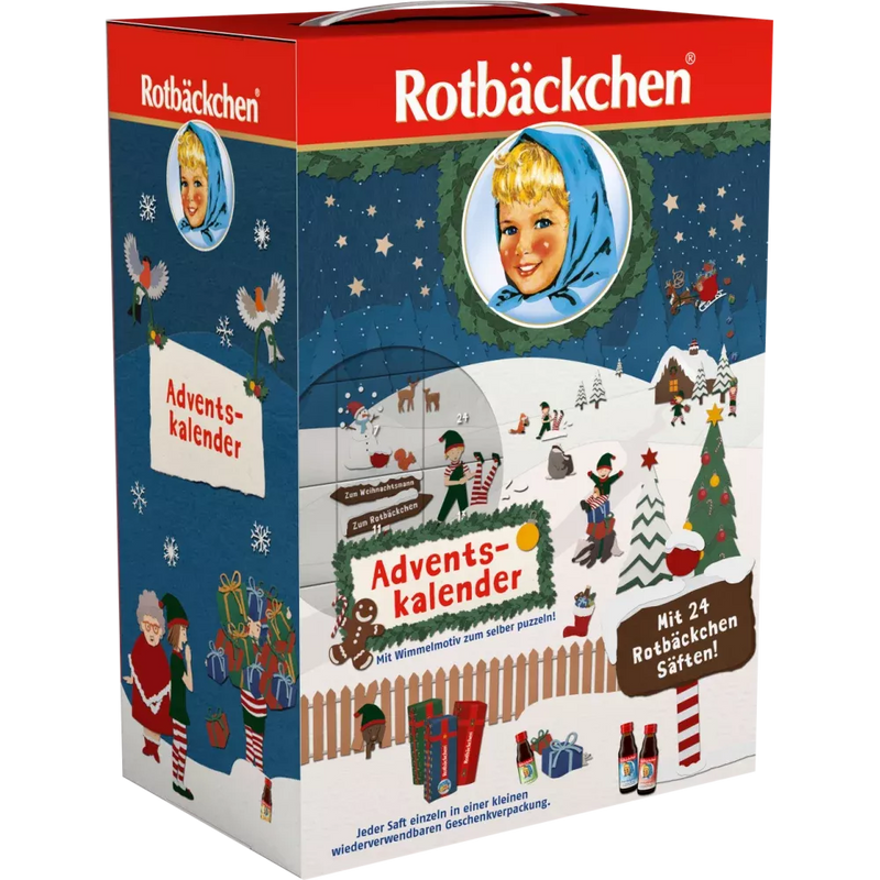 Rabenhorst Adventskalender 2024 met 24 Rotbäckchen mini-sapjes, 1 stuk