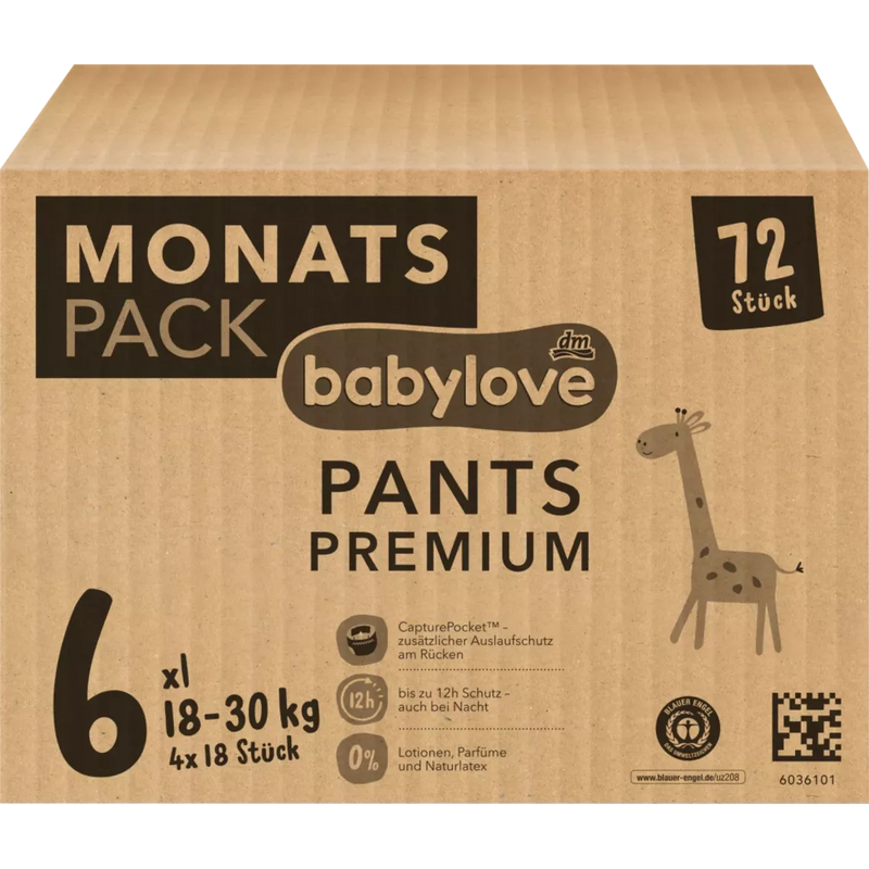 babylove Baby Pants Premium maandbox maat 6 XL (18-30 kg), 72 stuks.