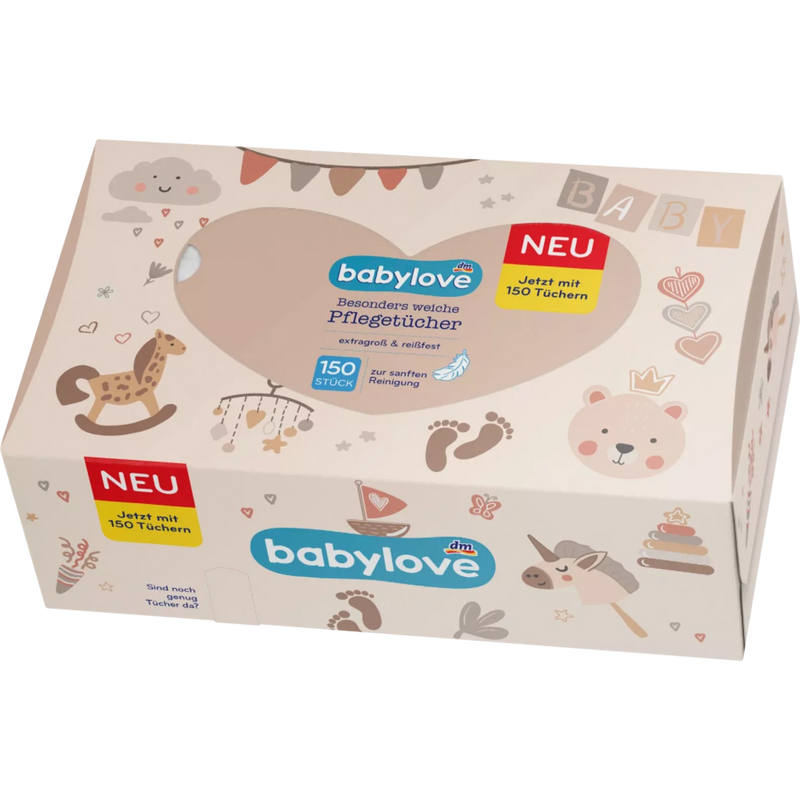 babylove Babydoekjes droog 3-laags, 150 stuks