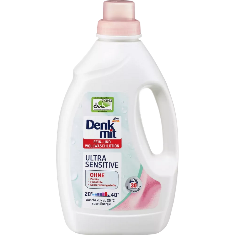 Denkmit Lessive pour linge délicat et laine Lotion Ultra Sensitive, 1,5 l