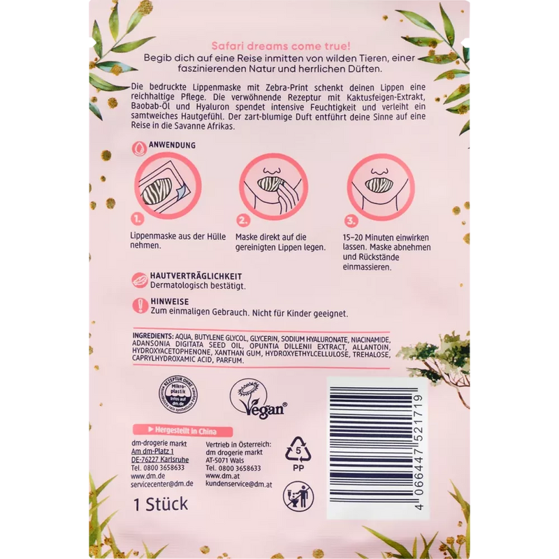 Masque à lèvres imprimé zèbre Balea, 1 pièce