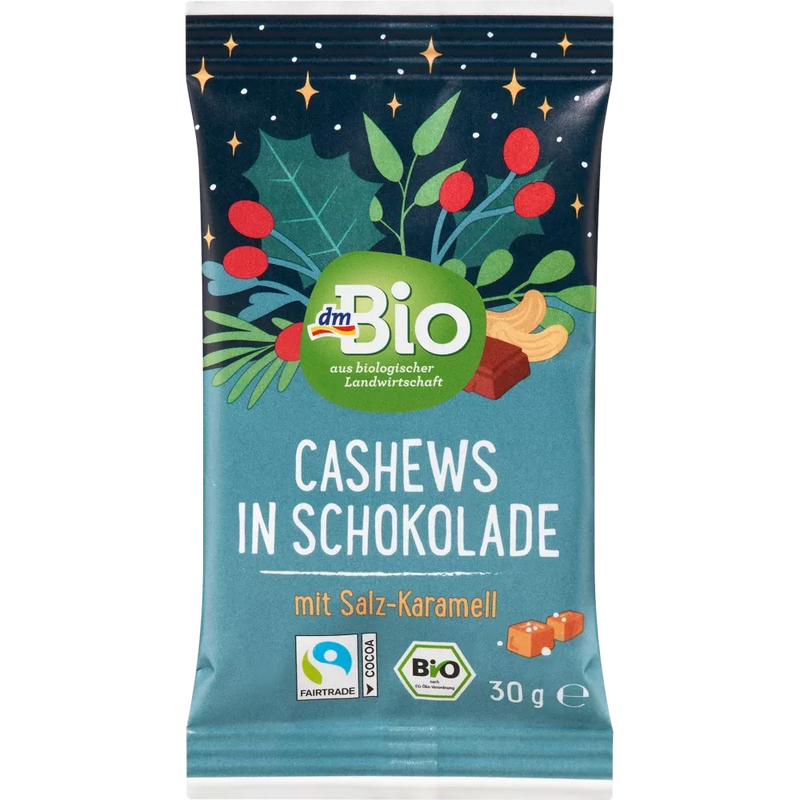 dmBio Cashewnoten in melkchocolade met gezouten karamel, adventskalender om zelf te ontwerpen 2024, 30 g