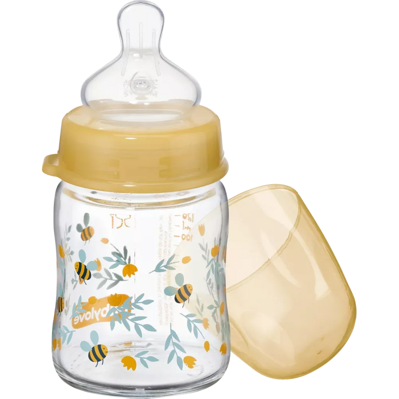 babylove Babyfles van glas wijde opening 120 ml, geel, 1 st