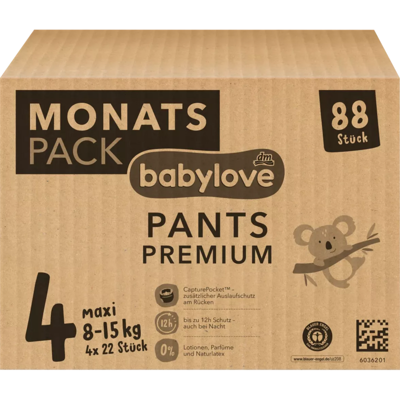 babylove Baby Pants Premium maandbox maat 4 Maxi (8-15 kg), 88 stuks.