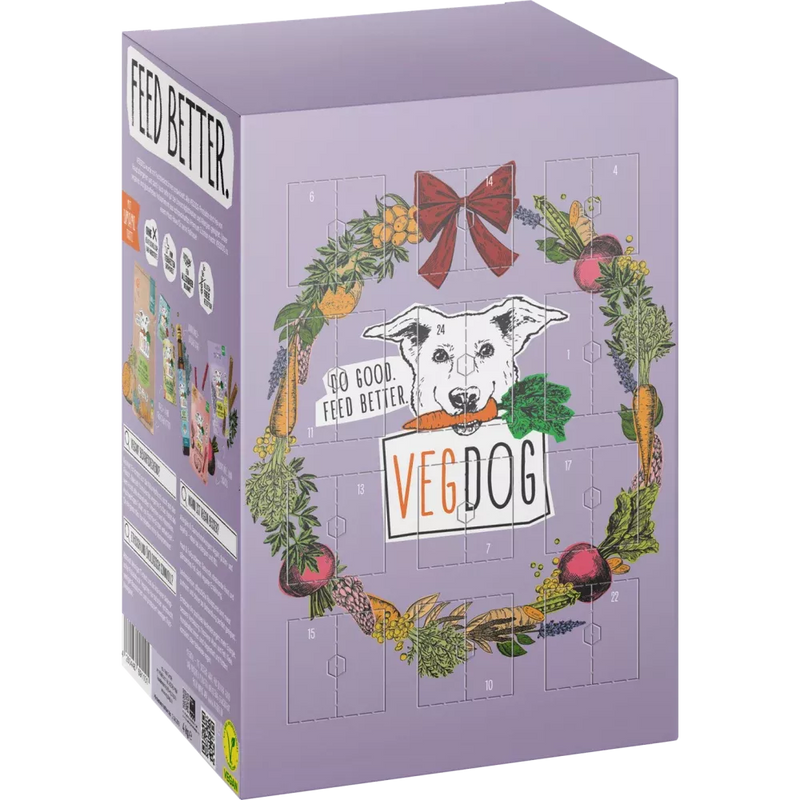 VEGDOG Adventskalender 2024 "merry woofmas" veganistisch hondenvoer, 1 stuk