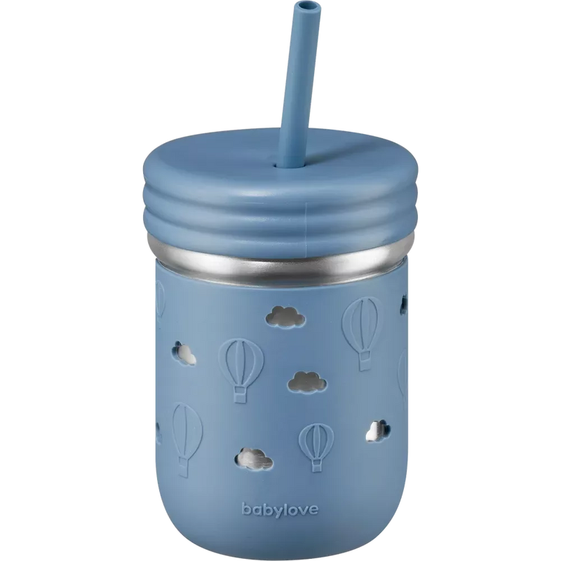 babylove Roestvrijstalen drinkrietjesbeker met silicone blauw, 250 ml, 1 st