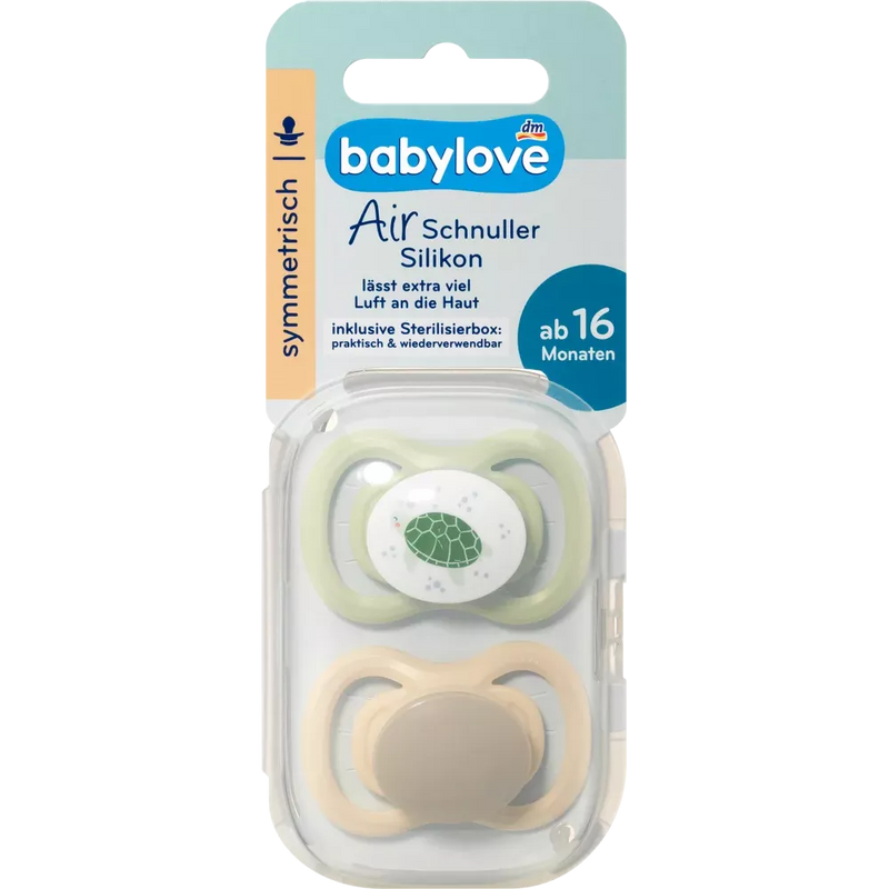 babylove Fopspeen Air silicone symmetrisch, bruin/groen, maat 3, vanaf 16 maanden, 2 st.