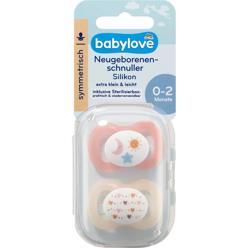 babylove Fopspeen voor pasgeborenen symmetrisch, silicone, perzik/crème, 0-2 maanden, 2 stuks