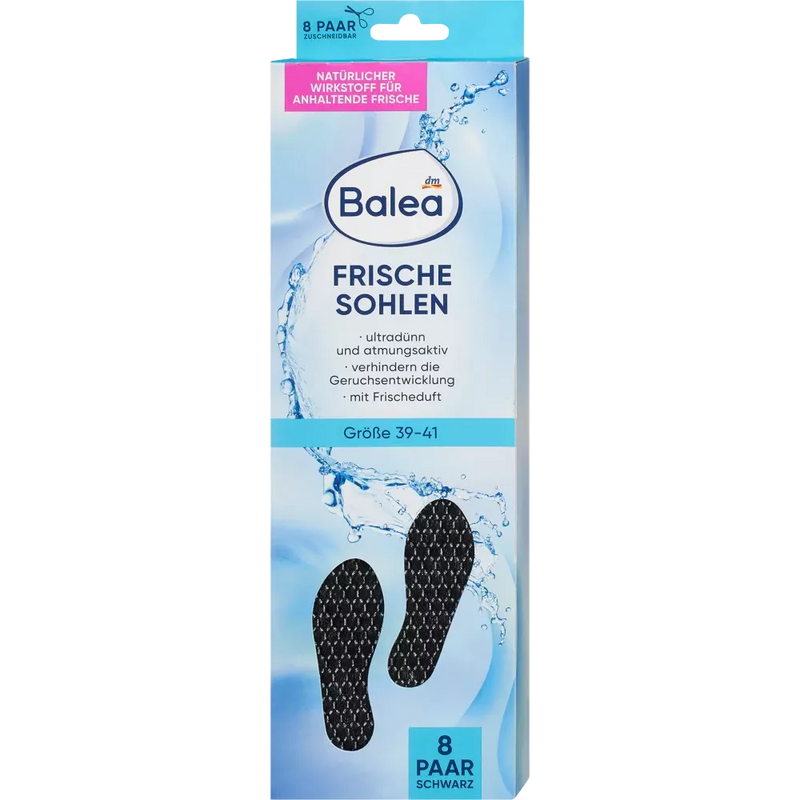 Balea Fresh inlegzolen zwart, maat 39-41 (8 paar), 16 stuks.