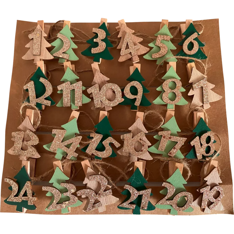 Dekorieren & Einrichten Adventskalenderclips, bomen met glitternummers, groen/naturel, 1 st