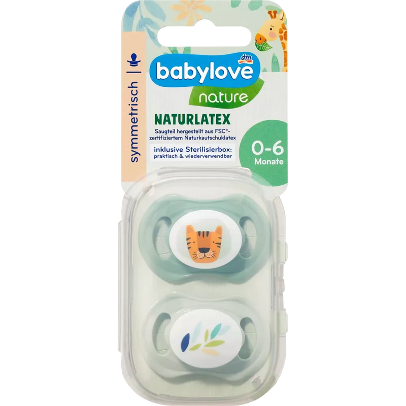 babylove Fopspeen latex symmetrisch, eucalyptus/munt, maat 1, 0-6 maanden, 2 st.