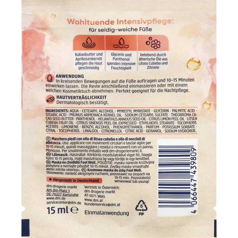 Balea Voetmasker Feel Well Litsea Cubeba & abrikozenpitolie, 15 ml