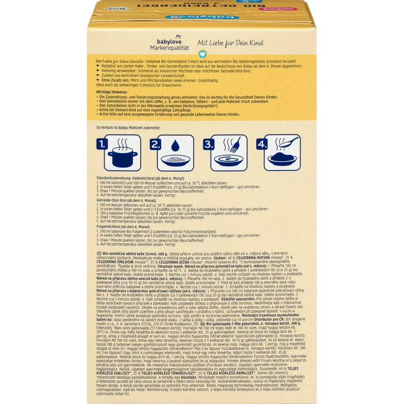 babylove Granenpap biologische 3-granen vanaf 6 maanden, 400 g
