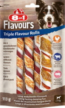 Snack 8 en 1 pour chiens, rouleaux triple saveur, 3 pièces