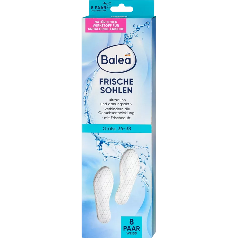 Balea Fresh inlegzolen wit, maat 36-38 (8 paar), 16 stuks.