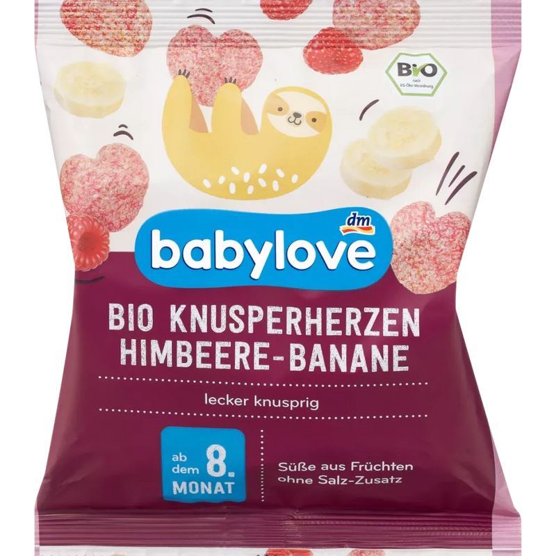 babylove Babyhapje krokante hartjes framboos banaan, vanaf 8 maanden, 30 g