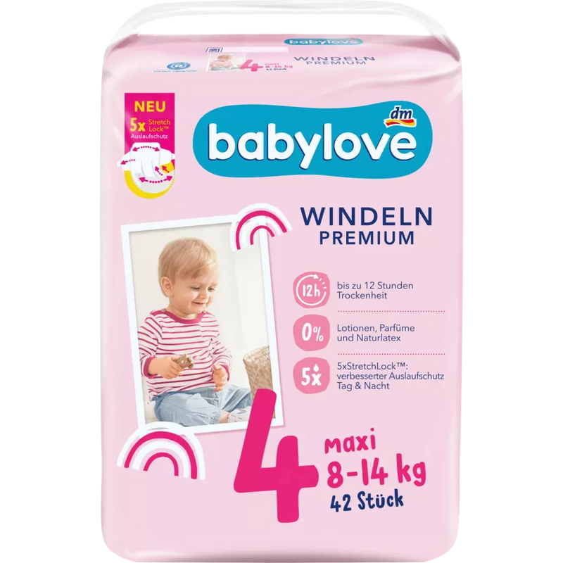 Couches Babylove taille 4 (8-14 kg), 42 pièces.