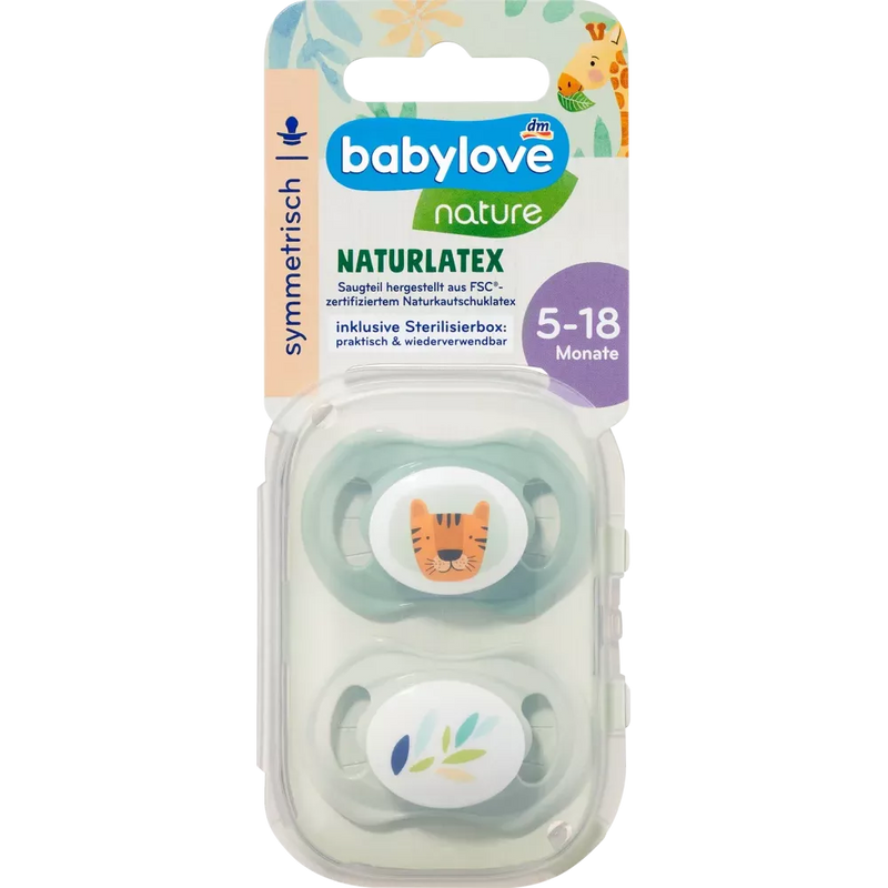 babylove Fopspeen latex symmetrisch, eucalyptus/munt, maat 2, 5-18 maanden, 2 st.