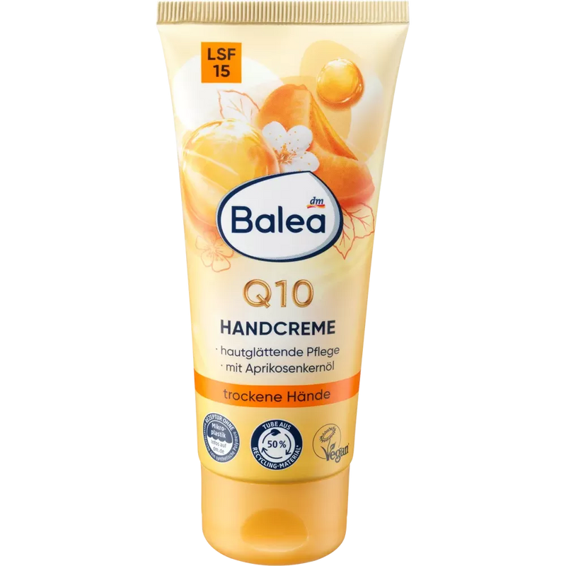 Crème pour les mains Balea Q10 à l'huile d'abricot et SPF 15, 100 ml